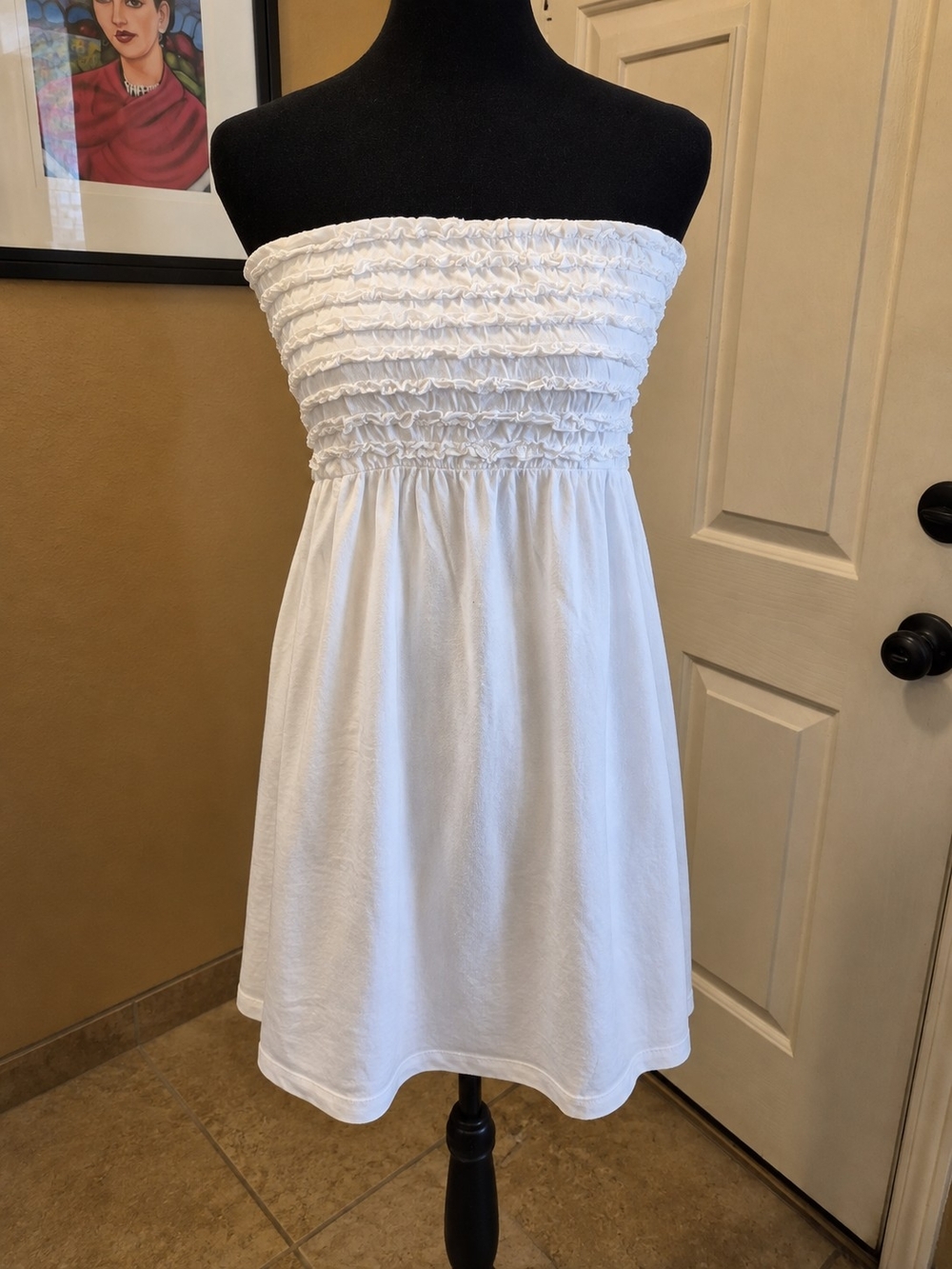 Arizona Jean Company White Strapless Smocked Ruffle Dress Size Large